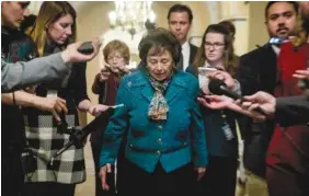  ?? AP PHOTO/ANDREW HARNIK ?? House Appropriat­ions Committee Chair Nita Lowey, D-N.Y., speaks to reporters as she arrives for a closed-door meeting at the Capitol Monday as bipartisan House and Senate bargainers tried to negotiate a border security compromise in hope of avoiding another government shutdown.
