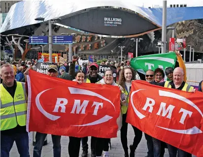  ?? ?? Rail workers on the picket line ion Birmingham during another 24-hour strike on October 21