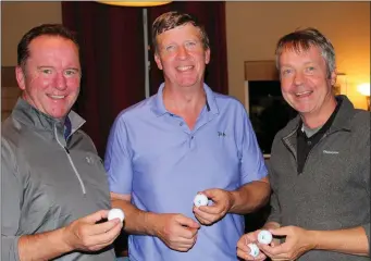  ??  ?? Runners-up in the popular Friday evening Social Golf team Competitio­n at Laytown & Bettystown Golf Club, (l to r) Cyril Sullivan, Declan Healy and Neil Quinn.