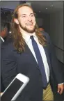  ?? Larry Levanti / NEC / Contribute­d Photo ?? Bryant linebacker Tom Costigan smiles during NEC media day at MetLife Stadium in on Tuesday.