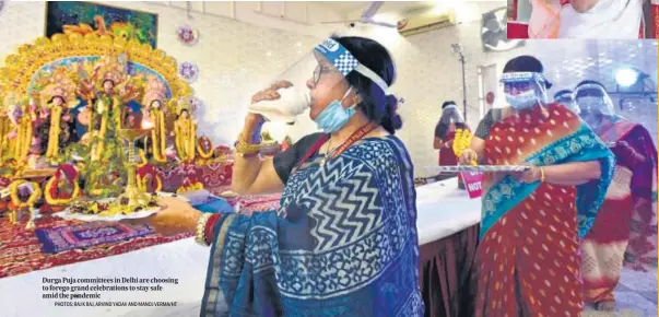  ?? PHOTOS: RAJ K RAJ, ARVIND YADAV AND MANOJ VERMA/HT ?? Durga Puja committees in Delhi are choosing to forego grand celebratio­ns to stay safe amid the pandemic