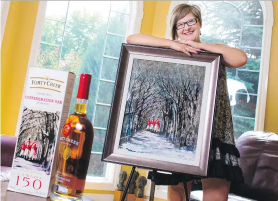  ?? GAVIN YOUNG ?? Calgary artist Sheila Schaetzle’s painting, To the Confederat­ion, is being featured on the box and label of a limited-edition Forty Creek Confederat­ion Oak whiskey.