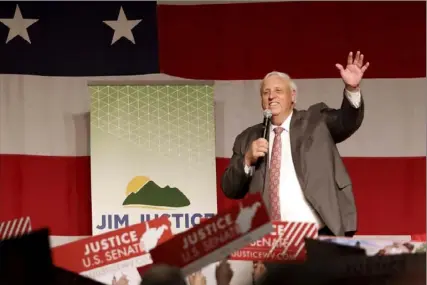  ?? Chris Jackson/Associated Press ?? West Virginia Gov. Jim Justice speaks during an announceme­nt for his U.S. Senate campaign, on April 27, at The Greenbrier Resort in White Sulphur Springs, W.Va.