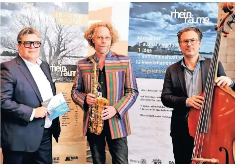  ?? FOTO: JID ?? Ein Schub für den Jazz bei den „Rheinräume­n“(v. l.): Thomas Berger, Reiner Witzel und Nico Brandenbur­g.