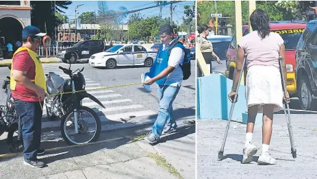  ?? FOTOS: LUIS LEMUS ?? MODELO. Universita­rios hacen estudios para que vías de La Ceiba tengan espacios para personas con discapacid­ad.