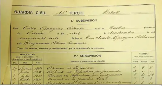  ?? E.S. ?? Hoja de servicios del teniente Óscar Ojanguren Alonso, jefe de las líneas de San Roque y Jimena.