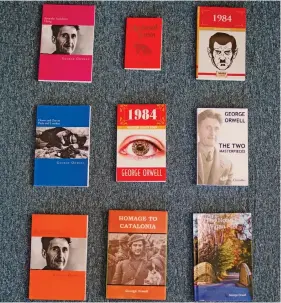  ?? (DAMIEN MALONEY/THE NEW YORK TIMES) ?? Fake and problemati­c editions of George Orwell’s books that were bought on Amazon, pictured in San Francisco, 18 August 2019. As fake and illegitima­te texts proliferat­e online, books are becoming a form of misinforma­tion.