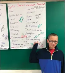  ?? Courtesy photo ?? Big Spring Intermedia­te School student Noah Miranda shows off his Social Contract, created as an agreement on how students at the school should treat one another.
