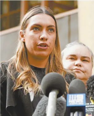 ??  ?? Tanya Day’s daughter Apryl Watson speaks to the media outside the Coroners Court of Victoria last Friday.