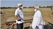  ?? — PTI ?? Left Front chairman Biman Bose with party leader Sujan Chakrabort­y inspects the preparatio­ns at Brigade Parade Ground in Kolkata on Saturday.