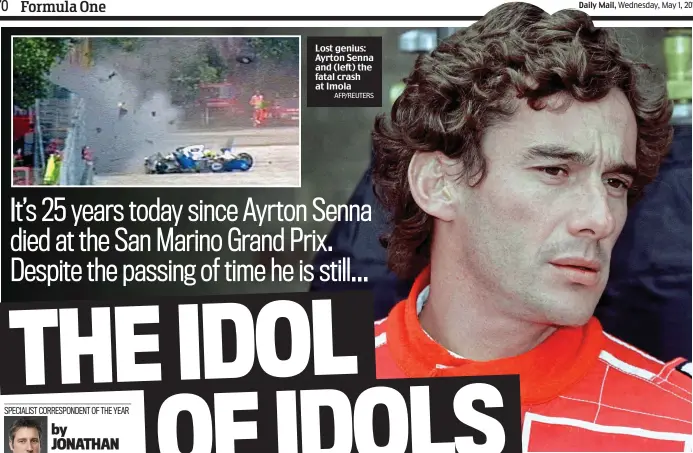  ?? AFP/REUTERS ?? Lost genius: Ayrton Senna and (left) the fatal crash at Imola