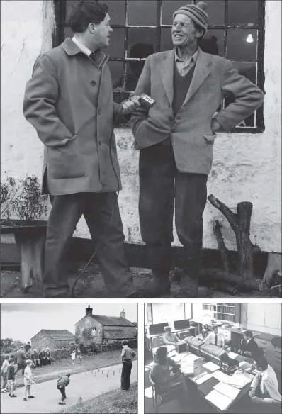  ??  ?? FOLK STUDIES: Clockwise from top, fieldworke­r Stanley Ellis interviews Tom Mason near Ilkley for the Survey of English Dialects; researcher­s discuss their findings; children playing wallop – or nine-pin – in the street at Castle Bolton, Wensleydal­e in the 1964.