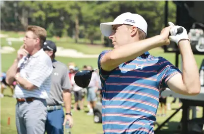  ??  ?? SYDNEY: Jordan Spieth of the US tees off on the 8th hole during the PRO-AM event before the Australian Open golf tournament at the Australian Golf Club in Sydney yesterday. World number one Spieth is on a mission to join Jack Nicklaus and Gary Player...