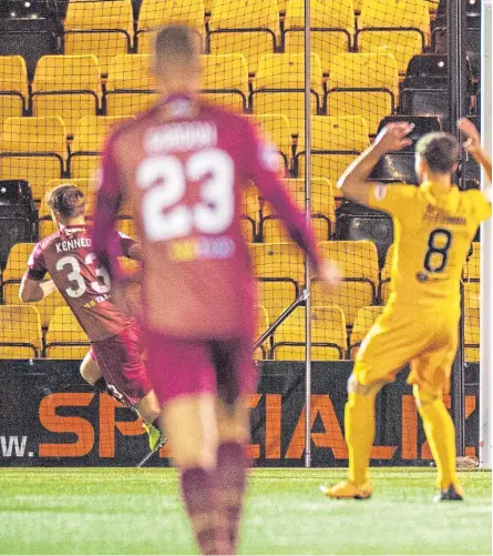  ?? Pictures: SNS Group. ?? Clockwise, from above: Matty Kennedy turns away to celebrate after giving Saints the lead; Tony Watt battles with Livingston’s Declan Gallagher; Murray Davidson challenges Steven Lawless.