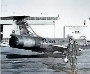  ?? [PHOTO PROVIDED] ?? In 1964, 2nd Lt. Ted Hopkins, 27, stands in front of the F-104 fighter jet he used to conduct the sonic boom tests.