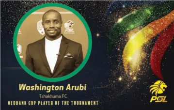  ??  ?? SEAL OF EXCELLENCE . . . Zimbabwe internatio­nal goalkeeper,Washington Arubi, won his first major individual award in South Africa when he was named the 2021 Nedbank Cup Player of the Tournament on Sunday