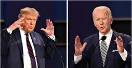  ?? AP Photo/Patrick Semansky ?? ■ This combinatio­n image shows President Donald Trump, left, and former Vice President Joe Biden during the first presidenti­al debate Tuesday at Case Western University and Cleveland Clinic, in Cleveland.