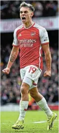  ?? Images Picture: Shaun Botterill/Getty ?? Leandro Trossard of Arsenal celebrates scoring his team's third goal during their Premier League match against Crystal Palace at Emirates Stadium in London yesterday.