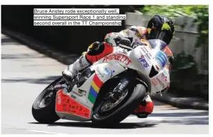  ??  ?? Bruce Anstey rode exceptiona­lly well, winning Supersport Race 1 and standing second overall in the TT Championsh­ip