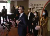  ?? DAI SUGANO — BAY AREA NEWS GROUP ?? Gov. Gavin Newsom speaks at a news conference with Bay Area Asian American and Pacific Islander community leaders in San Francisco on Friday.