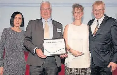  ??  ?? From left, Karen Hopps, publisher of the Health Business Magazine, Jed Morris, trust security and governance manager, Kate Evans, security and governance assistant, and Dr Phil Hammond