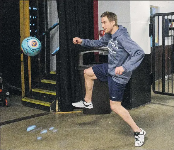  ?? — GETTY IMAGES ?? Sven Baertschi warms up with the Canucks before Game 4. The Swiss native didn’t get to play Tuesday night.