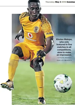 ?? / STEVE HAAG/ GALLO IMAGES ?? Khotso Malope, who only featured in five matches in all competitio­ns, aims to make an impression.