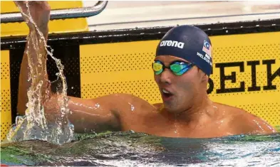  ??  ?? On the mark: Welson Sim broke the 400m freestyle national record at the Australian Short-Course Championsh­ips in Melbourne yesterday.