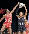  ??  ?? Shooter Maria Tutaia, right, was one of the Silver Ferns who had an inconsiste­nt series.