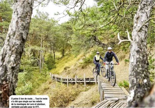  ??  ?? À peine 5 km de route… Tout le reste n’a été que single sur les reliefs de la montagne de Lure et alentour, véritable paradis pour le VTT.