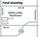  ?? TODD PENDLETON/THE OKLAHOMAN ?? The Hobby Lobby warehouse in the 3700 block of S Council Road was the site of a deadly shooting Wednesday afternoon. Officials said they tracked the suspect to a Stillwater gas station, which led to a chase that ended in a fatal crash.