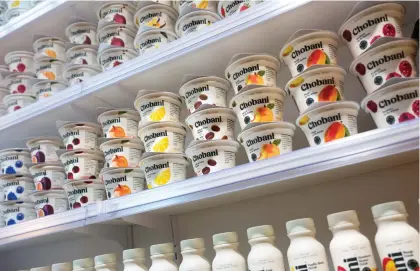  ?? AP ?? In this file photo, Chobani yoghurt cups are displayed in New York.
