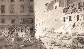  ??  ?? The assassinat­ion attempt on Napoleon, in the Rue Saint- Nicaise, Christmas Eve 1800