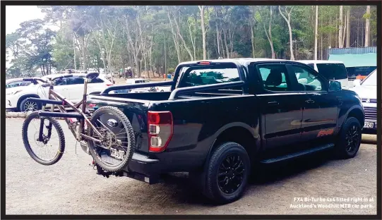  ??  ?? FX4 Bi-turbo 4x4 fitted right in at Auckland’s Woodhill MTB car park.