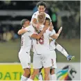  ?? | BackpagePi­x ?? RYAN de Jong of Stellenbos­ch FC is swamped by his teammates after scoring a brace against Milford.