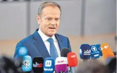  ?? FOTO: DPA ?? Ungeduldig: EU-Ratspräsid­ent Donald Tusk sagte, niemand wisse, wann die Gespräche beginnen. Klar sei aber, „wann sie enden müssen“.