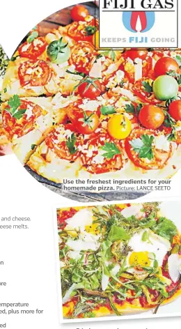  ?? Picture: LANCE SEETO Picture: LANCE SEETO ?? Use the freshest ingredient­s for your homemade pizza.
Fried eggs and greens pizza.