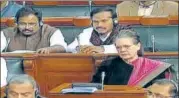  ?? ANI ?? Opposition leaders in the Lok Sabha on Monday