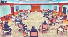  ?? PTI ?? Prime Minister Narendra Modi chairs a cabinet meeting as ministers maintain social distancing n in the wake of coronaviru­s pandemic.