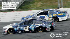  ??  ?? Harvick (4) shared last weekend’s Pocono wins with Hamlin