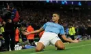  ?? Photograph: Tom Jenkins/The Guardian ?? Rodri celebrates after opening the scoring for Manchester City.