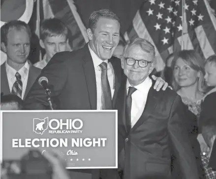  ?? JONATHAN QUILTER/COLUMBUS DISPATCH ?? Will the GOP team of Lt. Gov. Jon Husted, left, and Gov. Mike Dewine celebrate another election victory on the evening of Nov. 8, 2022?