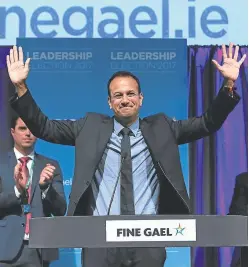  ?? Picture: PA. ?? Leo Varadkar, the gay son of an Indian immigrant, celebrates being elected leader of Fine Gael. To Alex, he is a symbol of how far Ireland has moved on in its attitudes over the past 30 years.