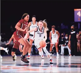  ?? Battle 4 Atlantis ?? UConn’s Paige Bueckers in the Battle 4 Atlantis title game against South Carolina on Monday.