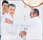  ??  ?? Kolombiya Başkanı Santos (solda) ve FARC lideri Timoleon Jimenez, Küba’da bir araya gelerek ateşkese karar vermişti.