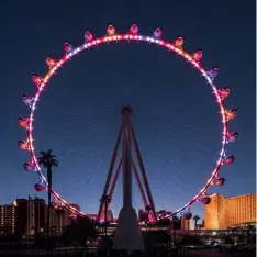  ??  ?? Sony A7R II | 13 mm (12-24 mm) | ISO 100 | f/9 | 1,6 s
Hochrad
„High Roller“in Las Vegas, mit 167m Höhe Rekordhalt­er unter den Riesenräde­rn: Der Kreis dominiert das Bild und wirkt im quadratisc­hen Ausschnitt besonders harmonisch.