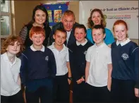  ??  ?? Dr John Tuite; Dentist Collette O’Connor and Dietician Deirdre O’Kelly with pupils at the Spa NS’ Health Day.