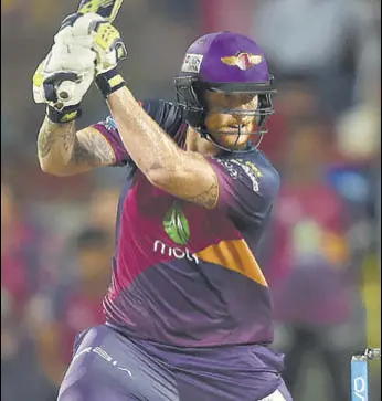  ?? AFP ?? Ben Stokes played out of his skin, notching up an unbeaten 63ball 103, to help Rising Pune Supergiant carve out a fivewicket win over Gujarat Lions in Pune on Monday.