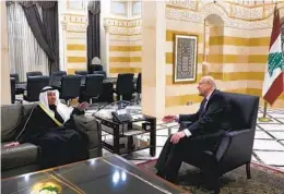  ?? BILAL HUSSEIN AP ?? Lebanese Prime Minister Najib Mikati (right) meets with Kuwaiti Foreign Minister Sheikh Ahmad Nasser al-mohammad al-sabah in Beirut, Lebanon, Saturday.