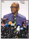  ?? AP/THEMBA HADEBE ?? Ace Magashule,
the African National Congress’ secretary-general, announces the decision to disavow President Jacob Zuma at a news conference Tuesday in Johannesbu­rg.